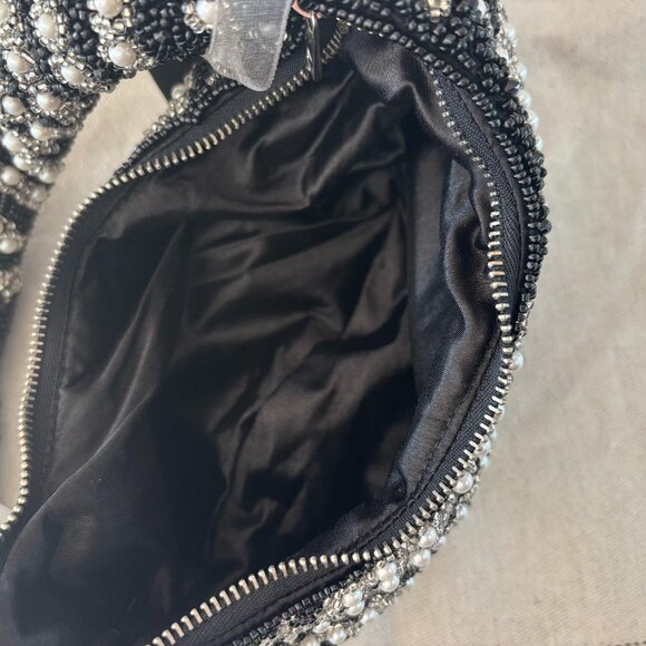 Viral Zebra Hobo Bag - Made in India - Black, White, Silver and Pearls - Picture 6 of 10